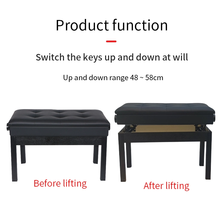 Musical Instruments Wood+Sponge+PU Leather Double Piano Stool Adjustable Height Foldable Digital Piano Bench with Bookcase for Piano Keyboard Instrument